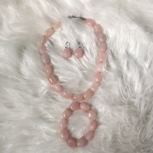 Vintage Rose Quartz Neclace, Bracelet and Earrings